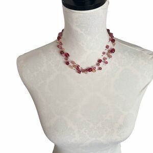 Vintage VJ Red & Blush Glass Bead Necklace | Layered Beaded Statement Necklace